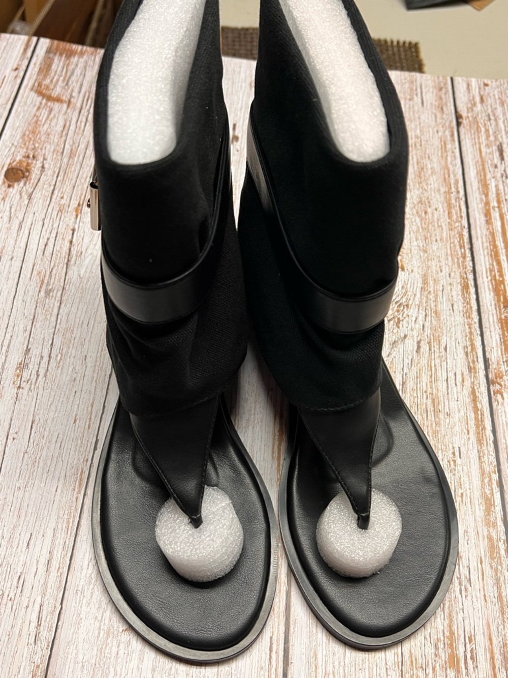 Women’s Black Mid-Calf Thong Sandal Boots